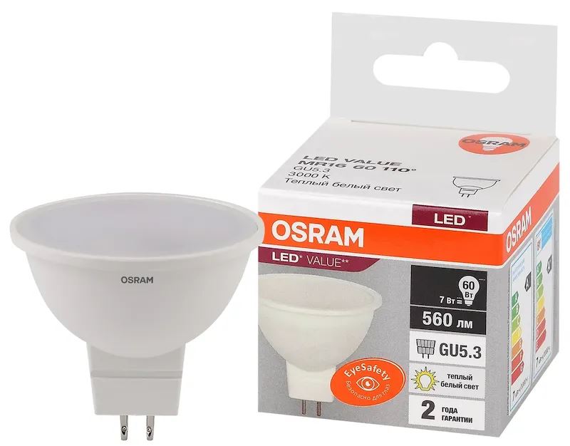 OSRAM | GU5.3   7SW(=60W)/830 220-240V  LV MR16 60 110������� ����� ����� OSRAM 4058075582781
