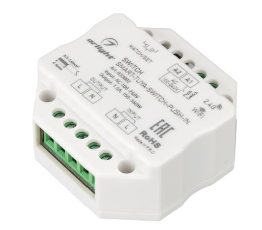 Arlight | ��-� OT ����������-����������� SMART-TUYA-SWITCH-PUSH-IN (230V, 1.5A, WiFi, 2.4G) Arlight 033002