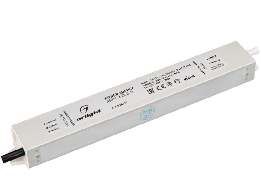 Arlight | - OT =24V  60W  100-240V IP67 ARPV-24060-SLIM-D (24V, 2.5A, 60W) ARLIGHT 025027
